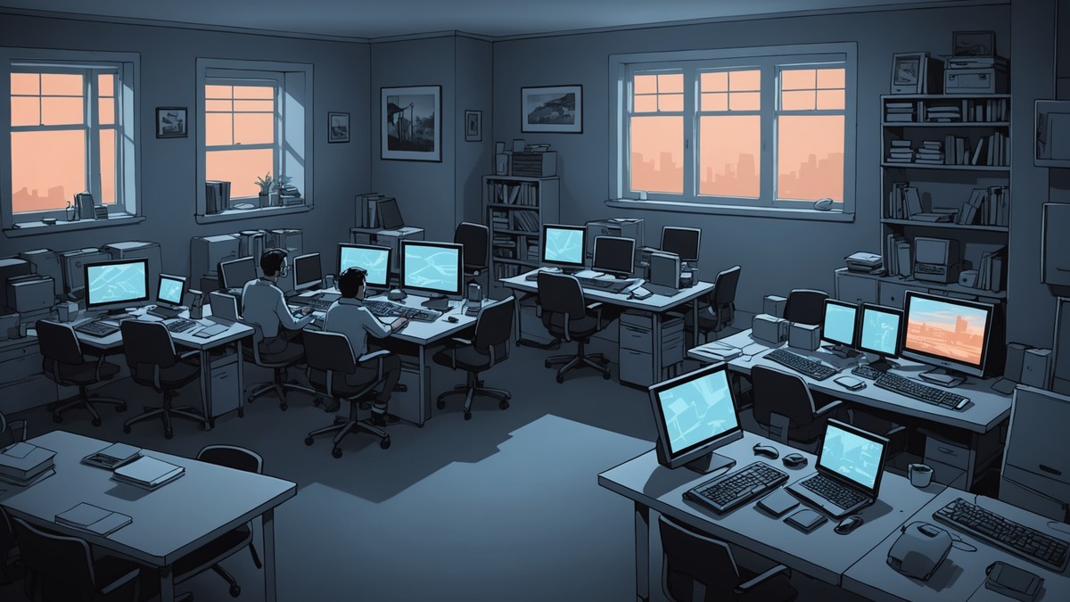 AI-generated illustration depicting incident for the story: DOJ Charges 14 in North Korean Remote Worker Scheme as FBI Warns Tactics Are Evolving
